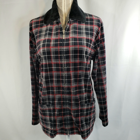 Liz Claiborne Jackets & Blazers - Crazy Horse Zip Up Black Grey White Plaid Jacket Size Medium